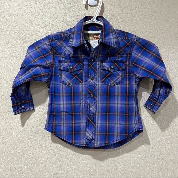 Wrangler 20X Long Sleeve Button Down Shirt Kids Boys Size XXS 2T-3T Plaid - Picture 3 of 11